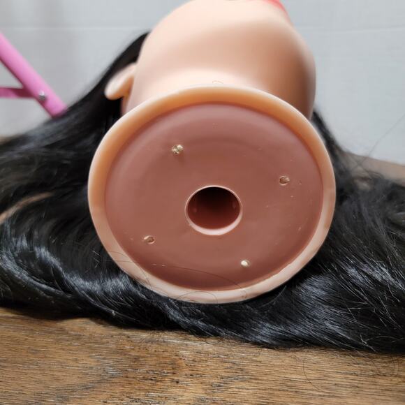 Female Cosmetology Training Head w/ Pink Tripod Stand - Picture 8 of 8